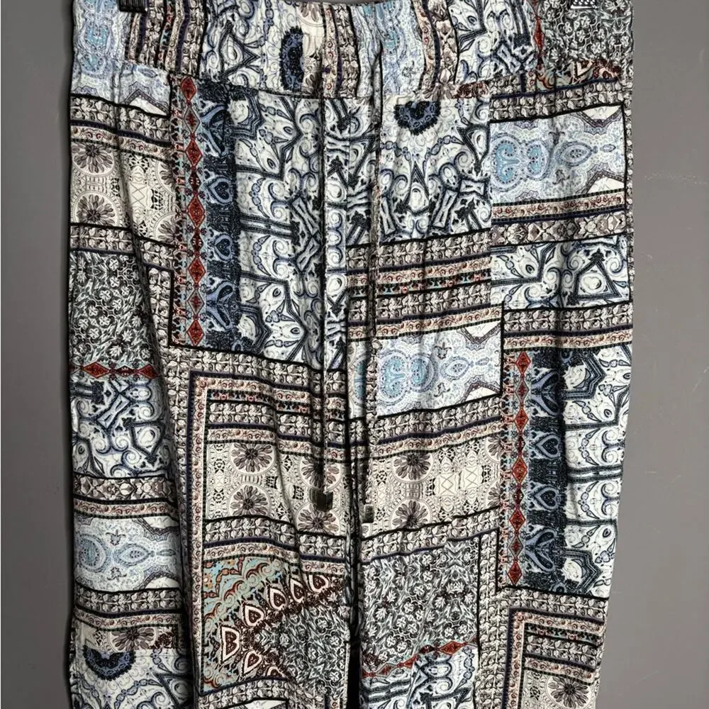 Artisan NY Blue Gray Patchwork Print Drawstring Pants Small